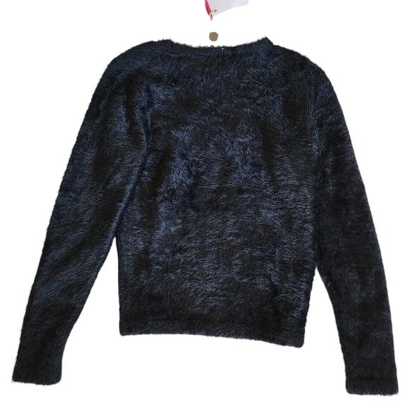 PINKO UP Girls Black Fuzzy Sweater Size L - Shoulder Button Detail, Soft Stylish - Picture 2 of 5